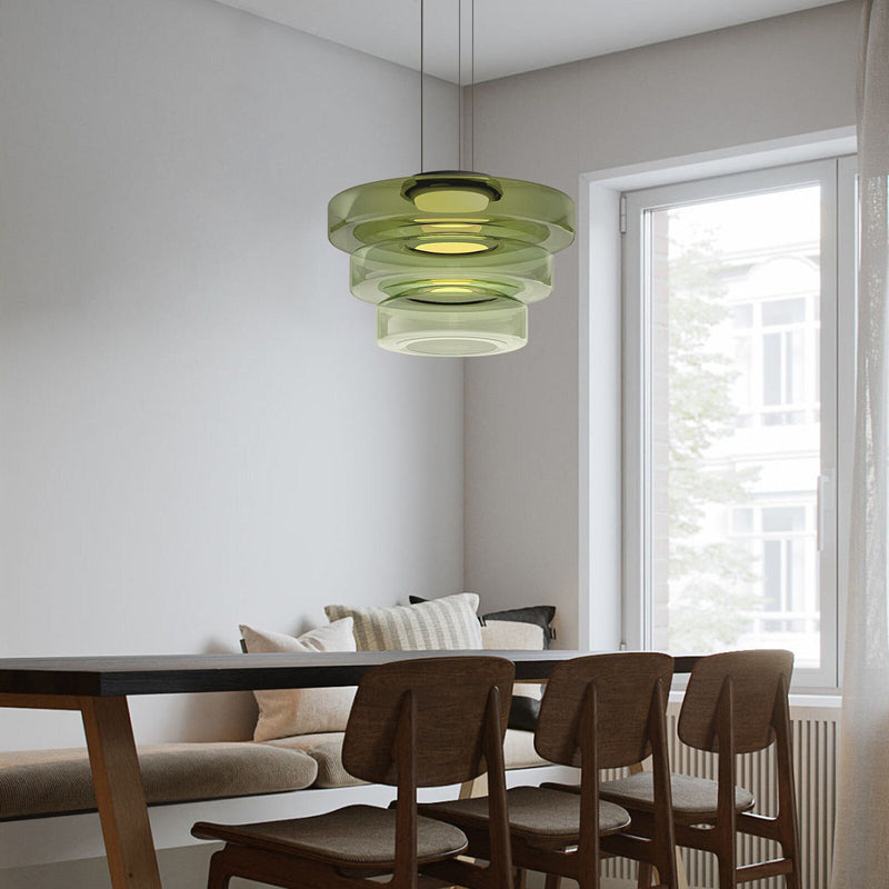 Zenor Amber Glass Layered Pendant Lamp For Dining Room And Living Room