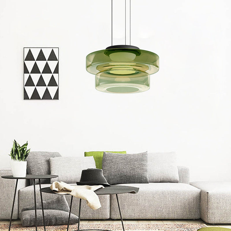 Zenor Amber Glass Layered Pendant Lamp For Dining Room And Living Room
