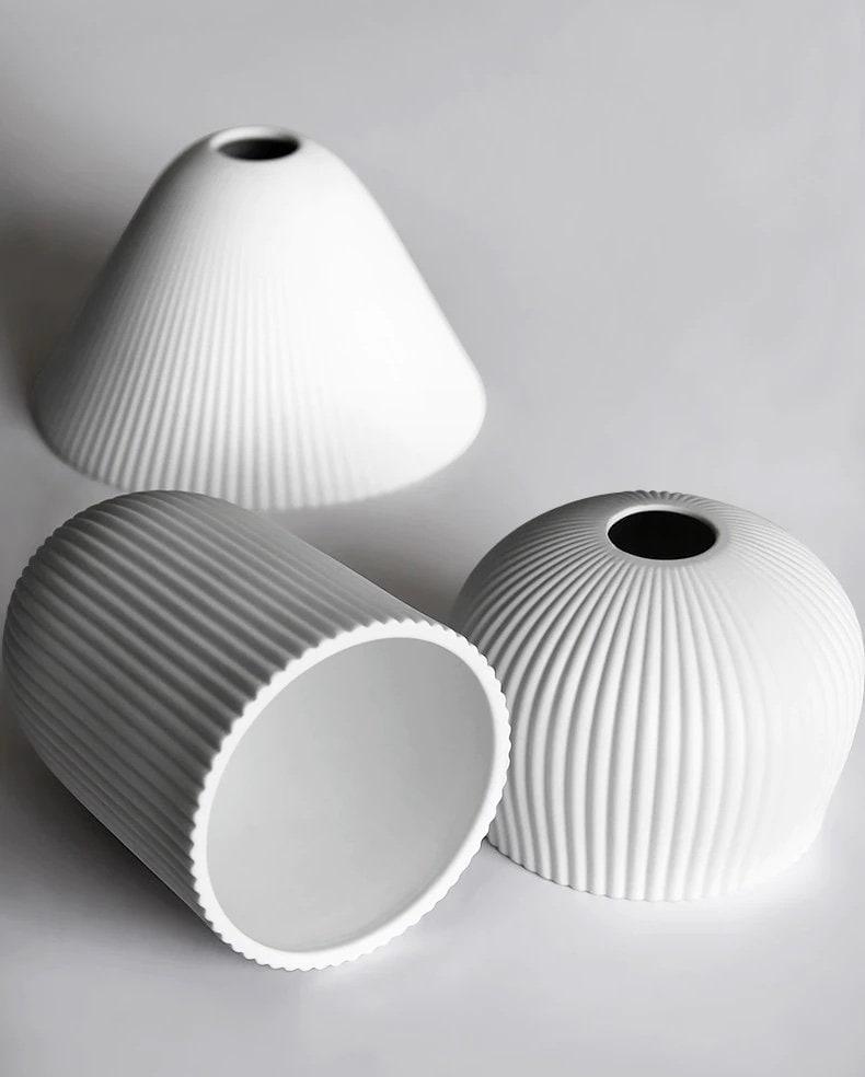 Aurora Deco Ribbed Ceramic Pendant Light With Cream Shade, Brushed Brass, Cord And Holder