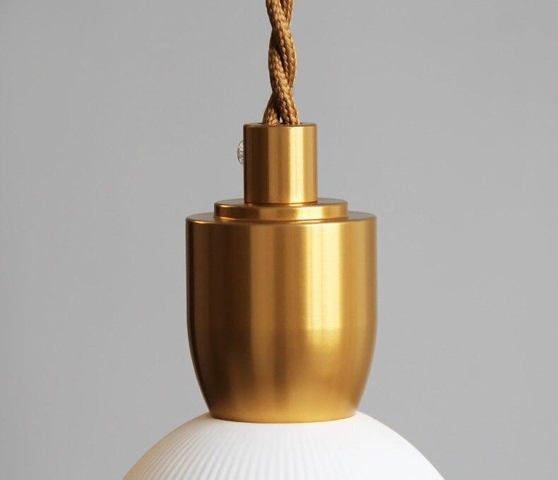 Aurora Deco Ribbed Ceramic Pendant Light With Cream Shade, Brushed Brass, Cord And Holder