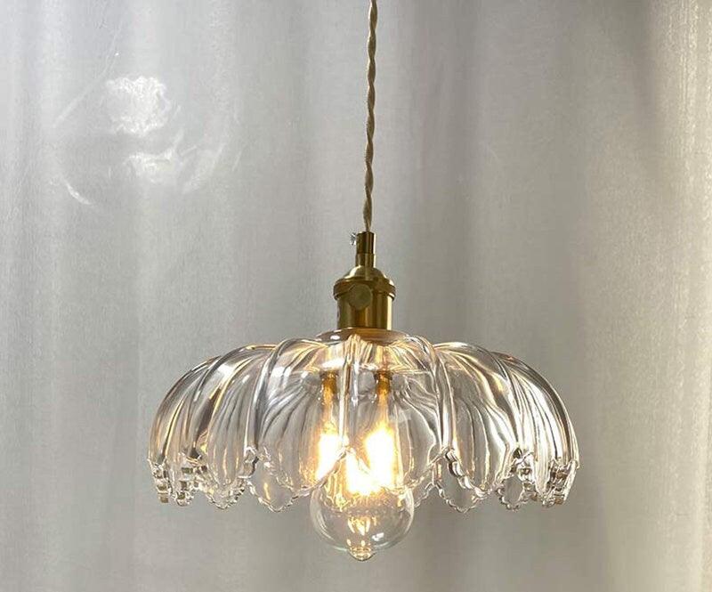 Lyra Lotus Glass Pendant Light With Brushed Brass Holder And Included Bulb Ready To Install