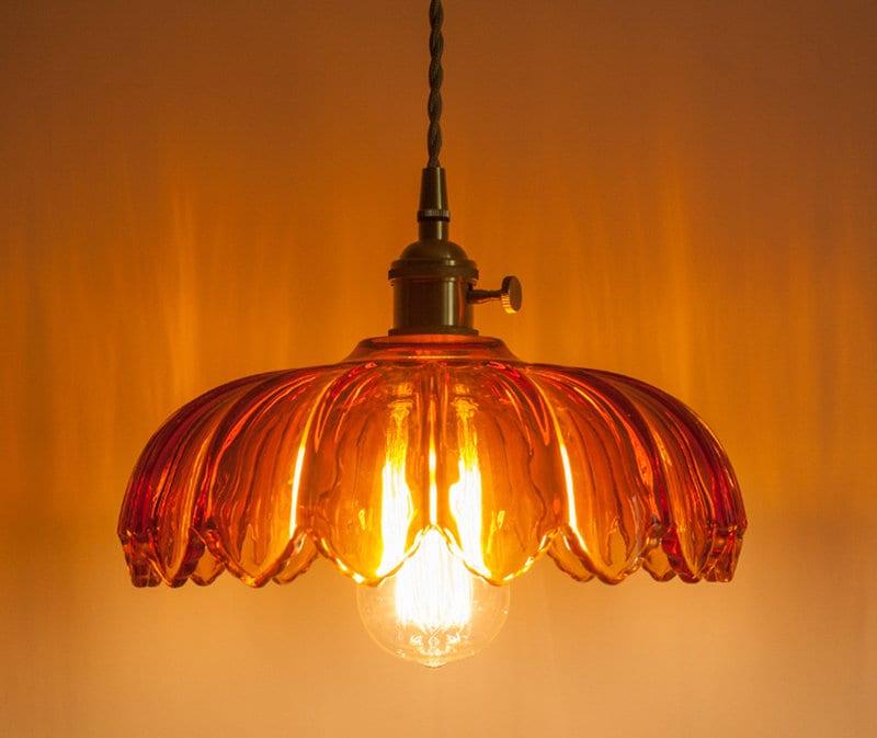 Lyra Lotus Glass Pendant Light With Brushed Brass Holder And Included Bulb Ready To Install