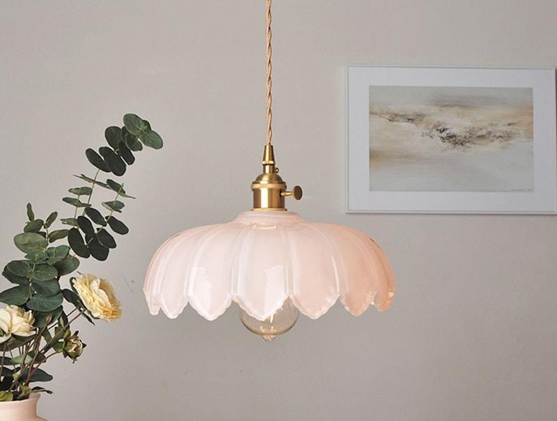 Lyra Lotus Glass Pendant Light With Brushed Brass Holder And Included Bulb Ready To Install