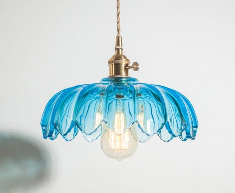 Lyra Lotus Glass Pendant Light With Brushed Brass Holder And Included Bulb Ready To Install
