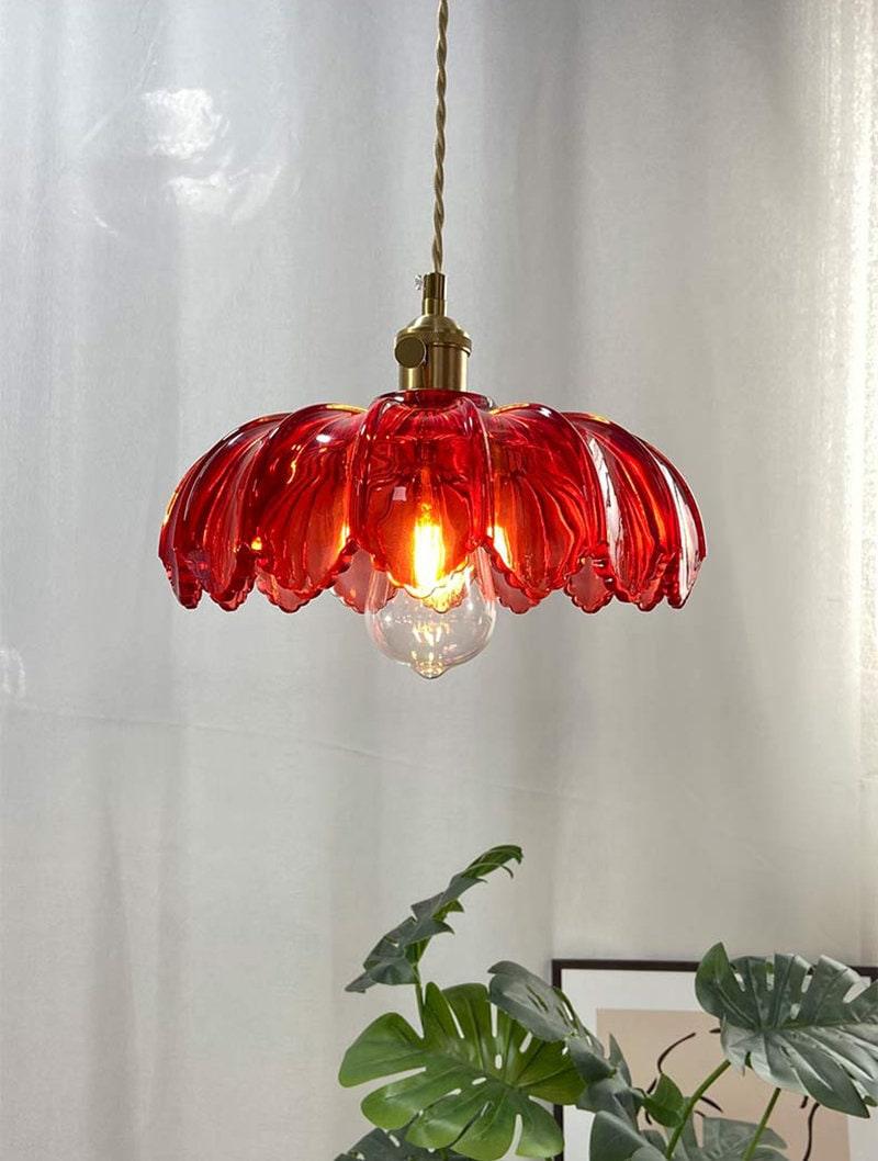 Lyra Lotus Glass Pendant Light With Brushed Brass Holder And Included Bulb Ready To Install