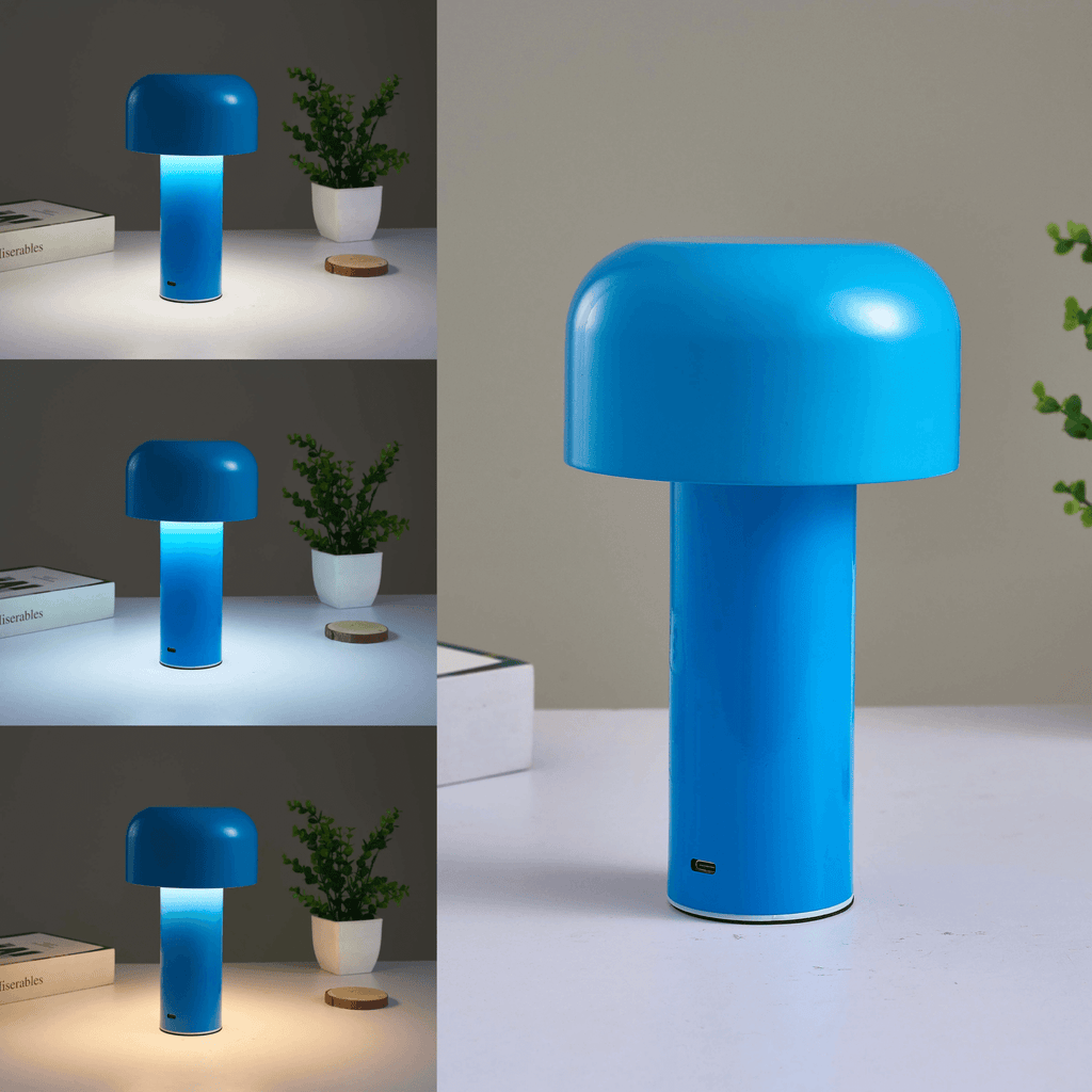 LumaNook Nightstand Lamp With Cordless Mushroom Design In Iron And Clear Acrylic