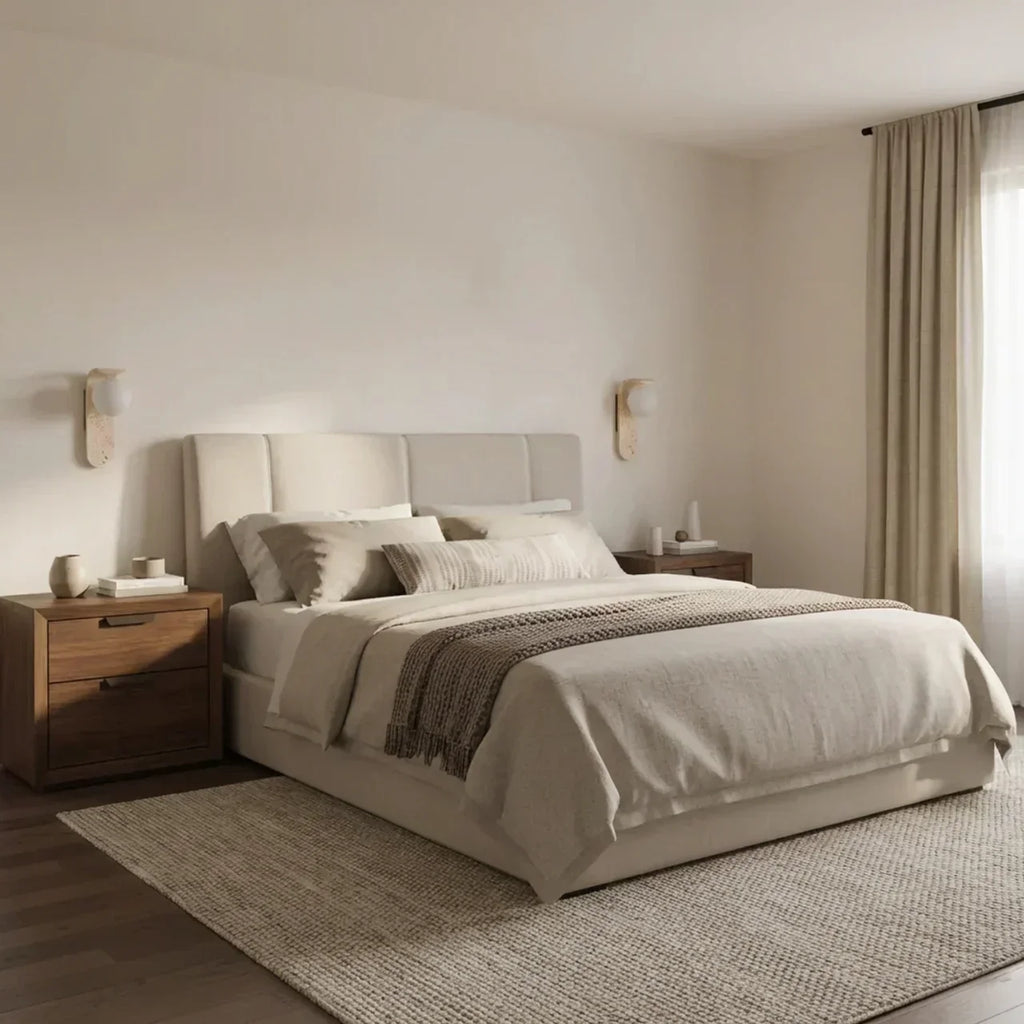 Wandleuchte mit Glasschirm und Travertin-Holz-Finish für Innenwohnräume oder Flure