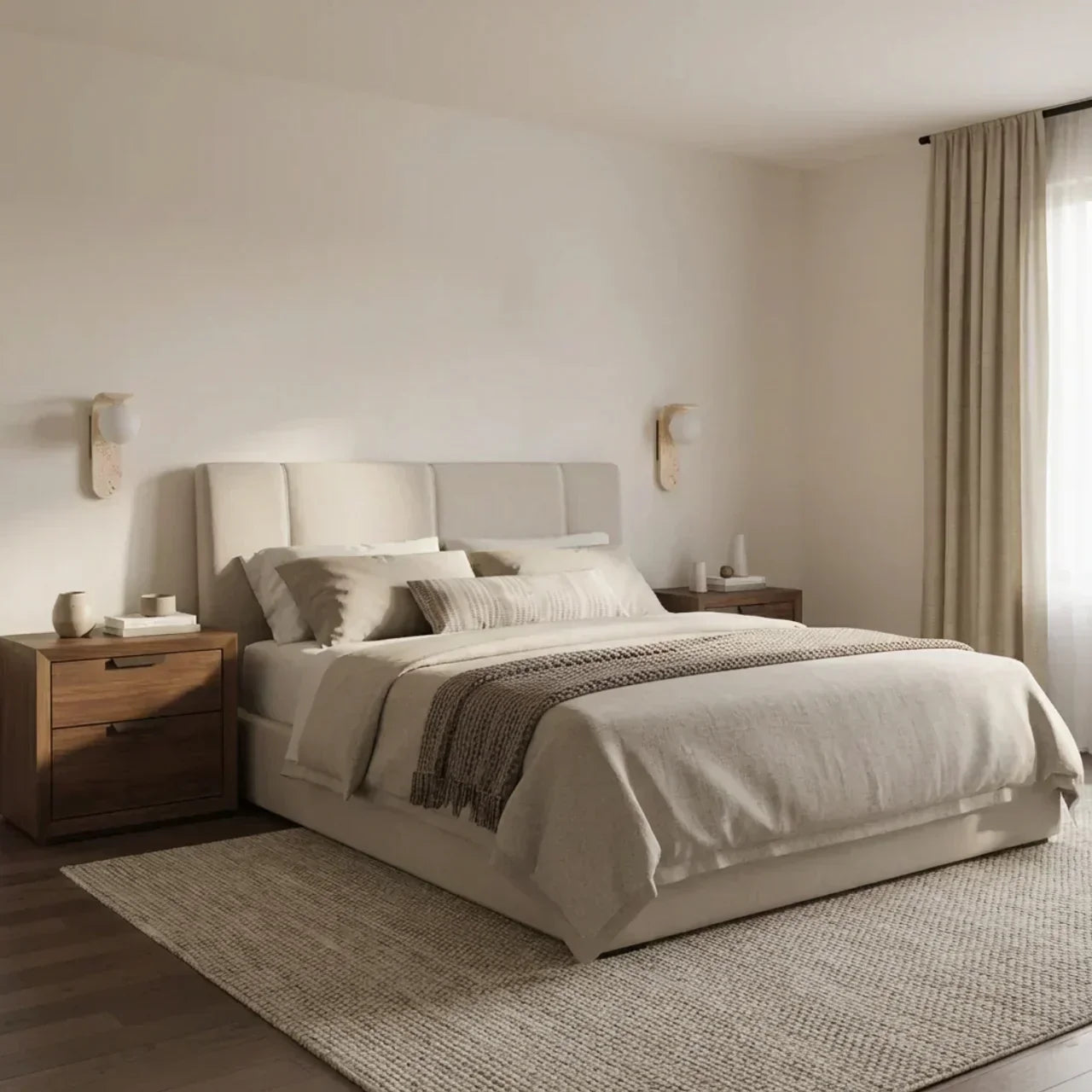 Wandleuchte mit Glasschirm und Travertin-Holz-Finish für Innenwohnräume oder Flure