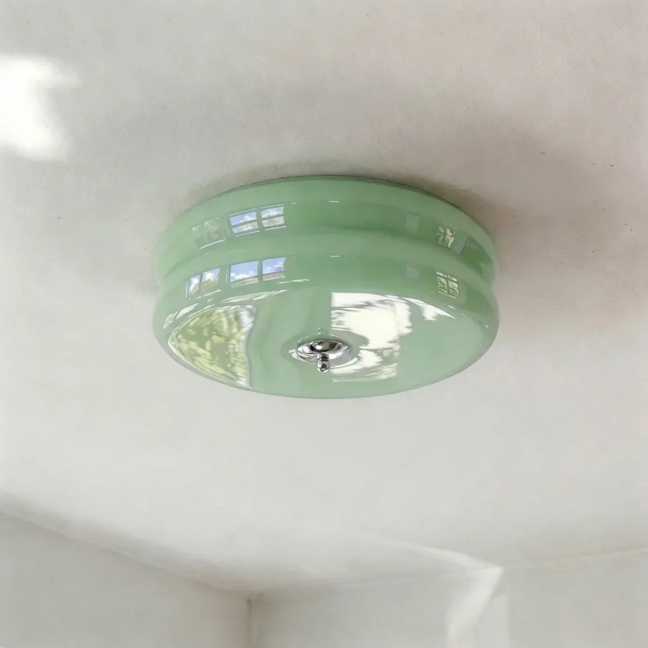 Art Deco Cream Glass Ceiling Light With Flush Mount And Integrated LED For Indoor Use