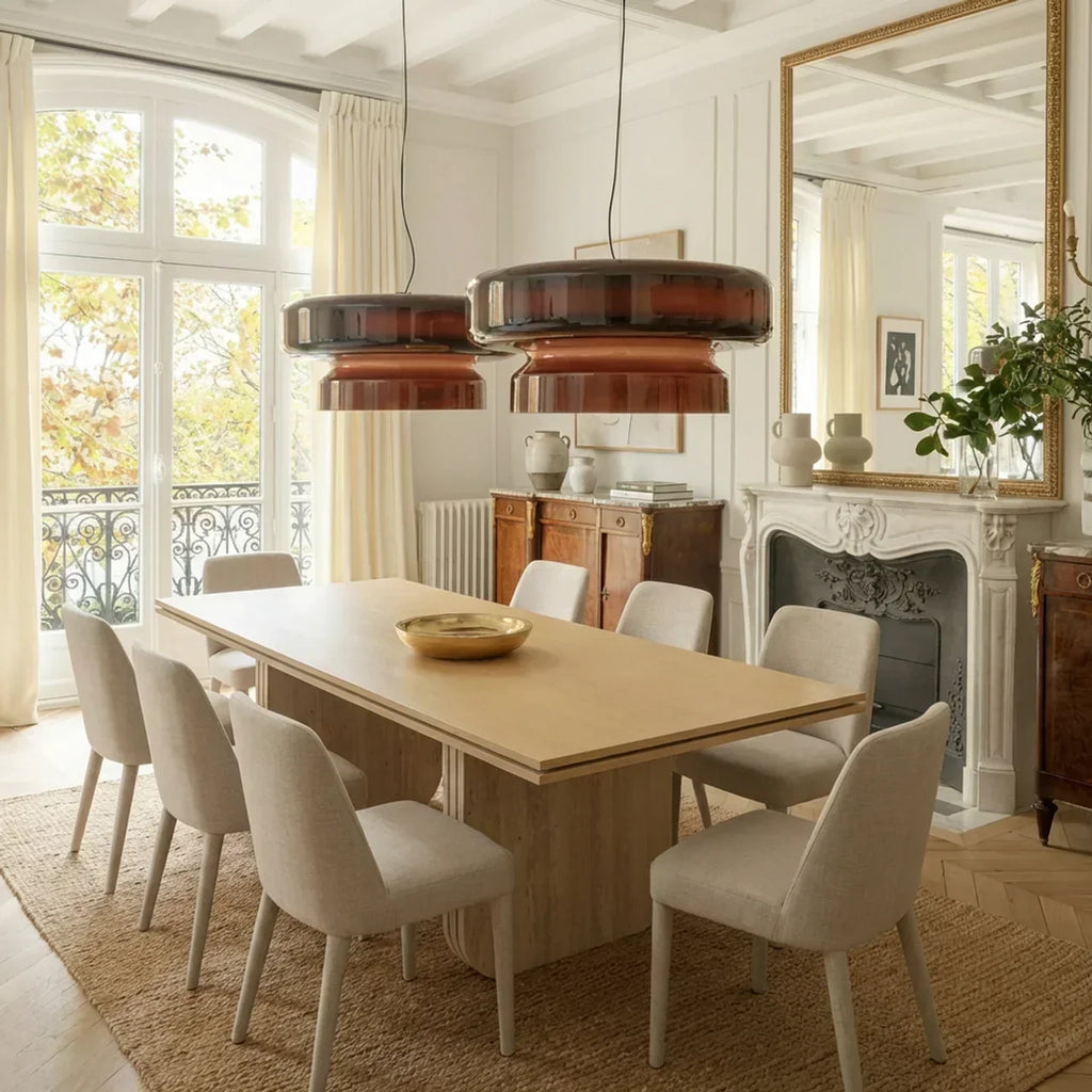 Two Tier Light With Coloured Glass, Bauhaus Style Pendant For Modern Homes Geometric Ceiling Fixture