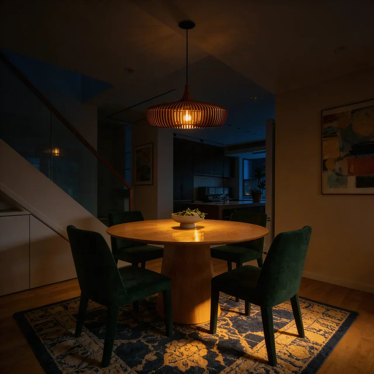 Warm Glow Wood Pendant Light With Minimalist Dome For Modern Interiors And Calm Ambience