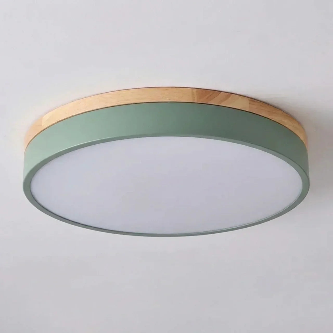 Ultra Slim Ceiling Light With Wood Accent Ring And Built In LED For Modern Indoor Spaces
