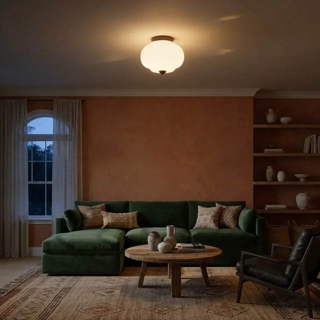 Timeless Milk Glass Ceiling Light With Semi-Flush Mount For Indoor Rooms And Hallways