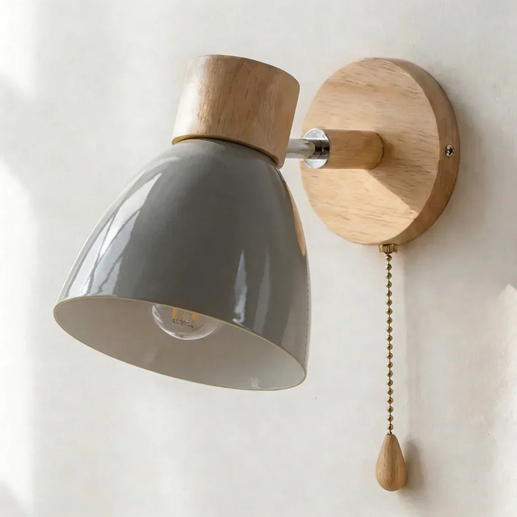 Wood and Metal Wall Sconce Light With Adjustable Shade for Indoor Living Rooms and Bedrooms