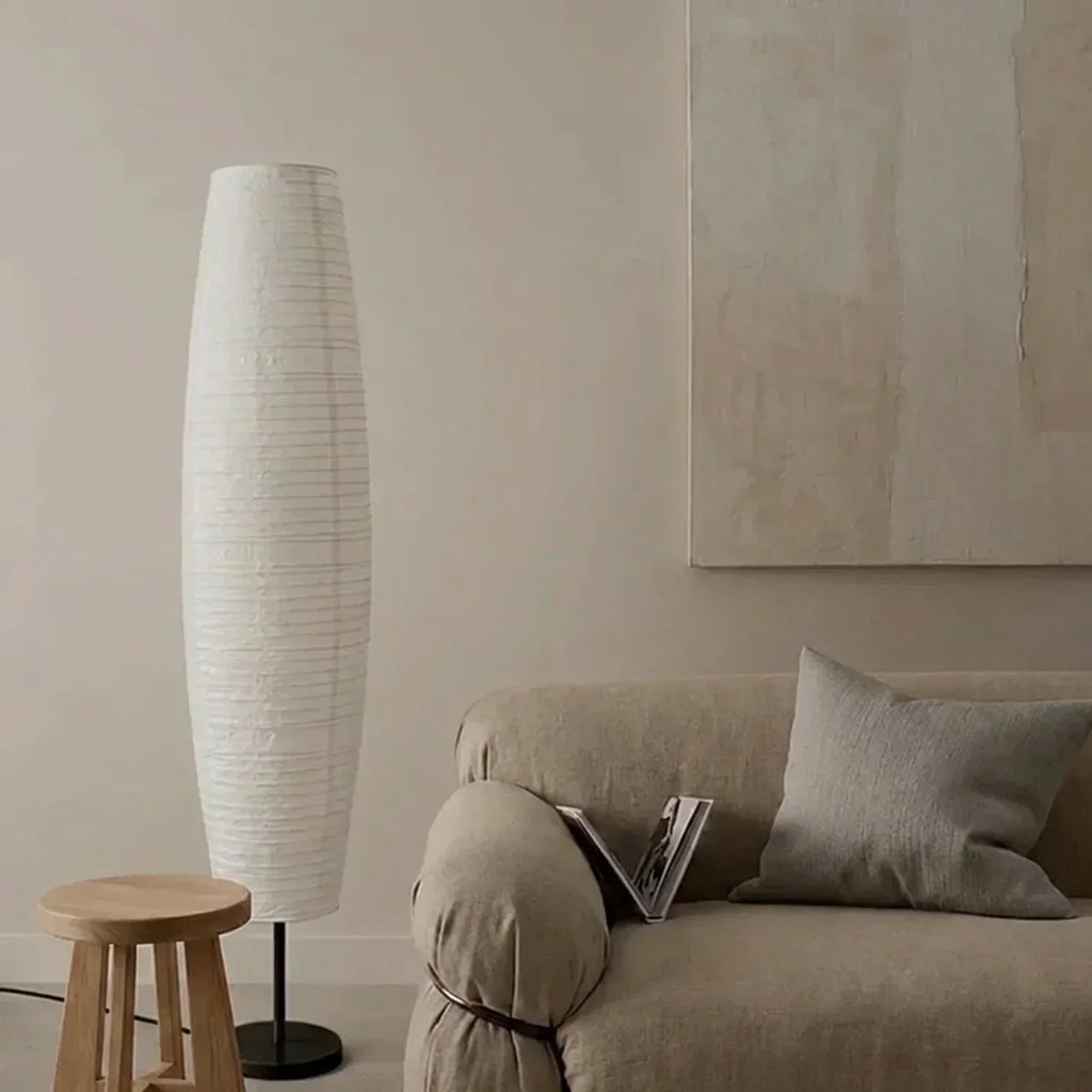 Rice Paper Two Lights Column Lamp For Indoor Living Spaces And Modern Home Interiors
