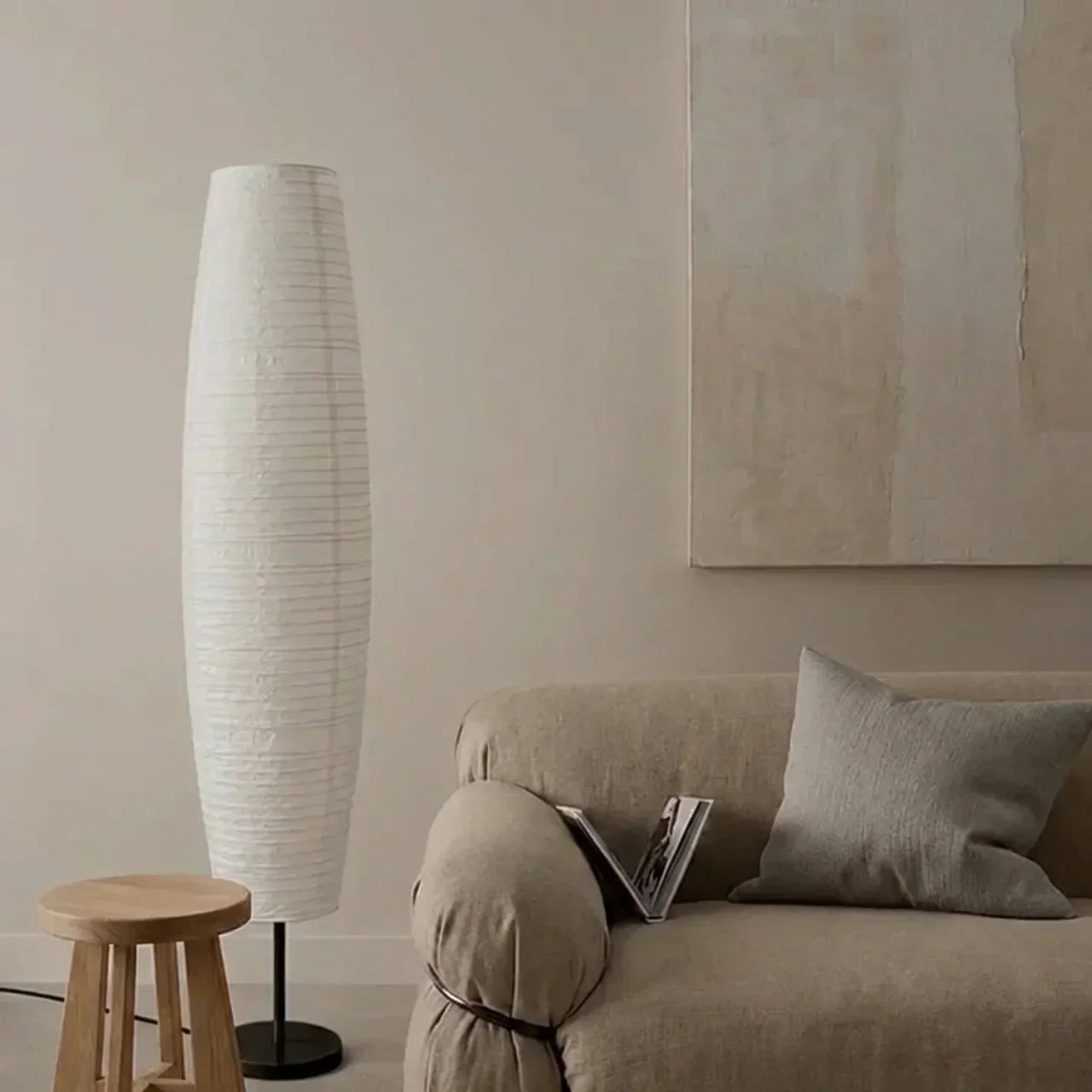 Rice Paper Two Lights Column Lamp For Indoor Living Spaces And Modern Home Interiors