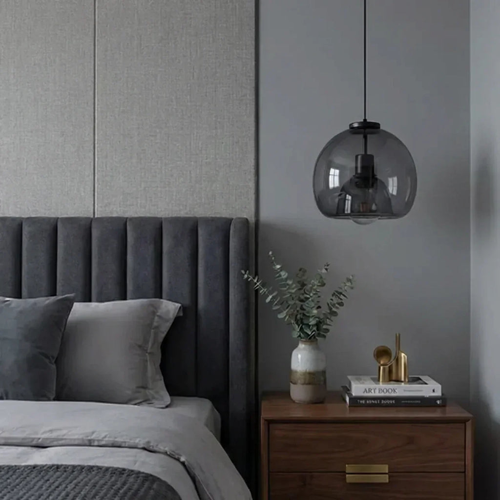 Smoked Glass Pendant Light With Dome Shade And Metal Fittings For Kitchens And Living Areas
