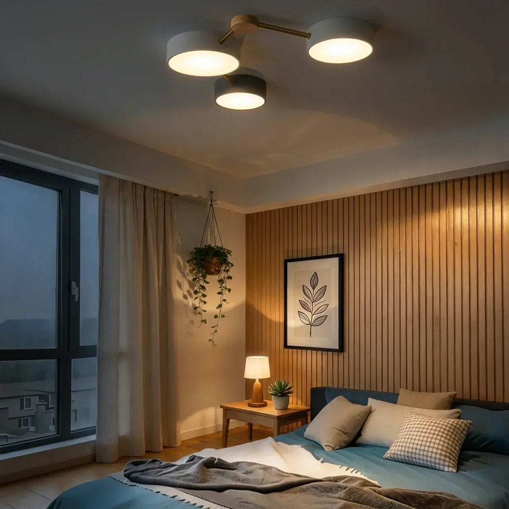 Scandinavian Low Profile Flush Mount Light Ceiling With Solid Wood Accent And Iron Frame Integrated LED