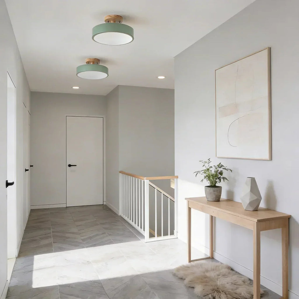 Wood Round Semi Flush Mount Ceiling Light With Integrated LED And Acrylic Diffuser