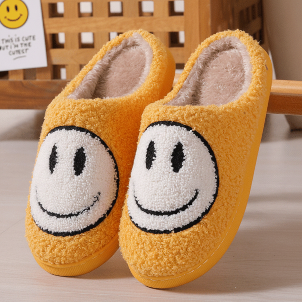 CloudHug kényelmes téli papucs — smiley-motívummal, vastag szilikontalppal