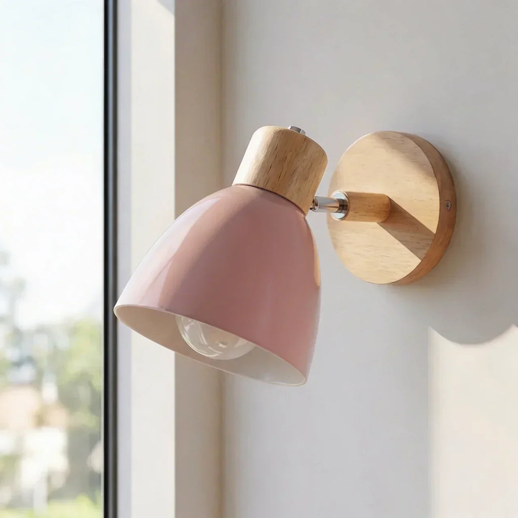 Wood and Metal Wall Sconce Light With Adjustable Shade for Indoor Living Rooms and Bedrooms