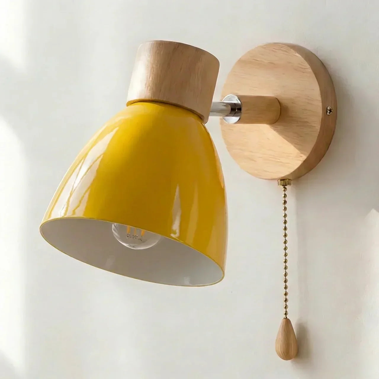 Wood and Metal Wall Sconce Light With Adjustable Shade for Indoor Living Rooms and Bedrooms