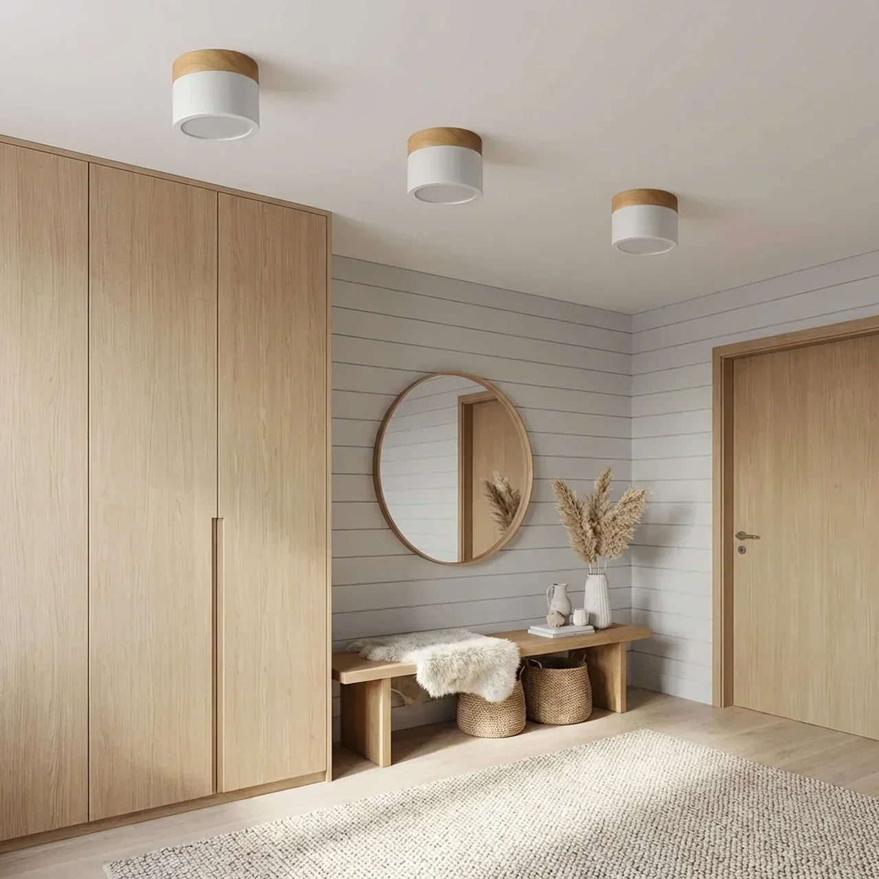 Ceiling Light Fixture Featuring LED In Flush Mount Solid Wood Colour Accent For Modern Homes