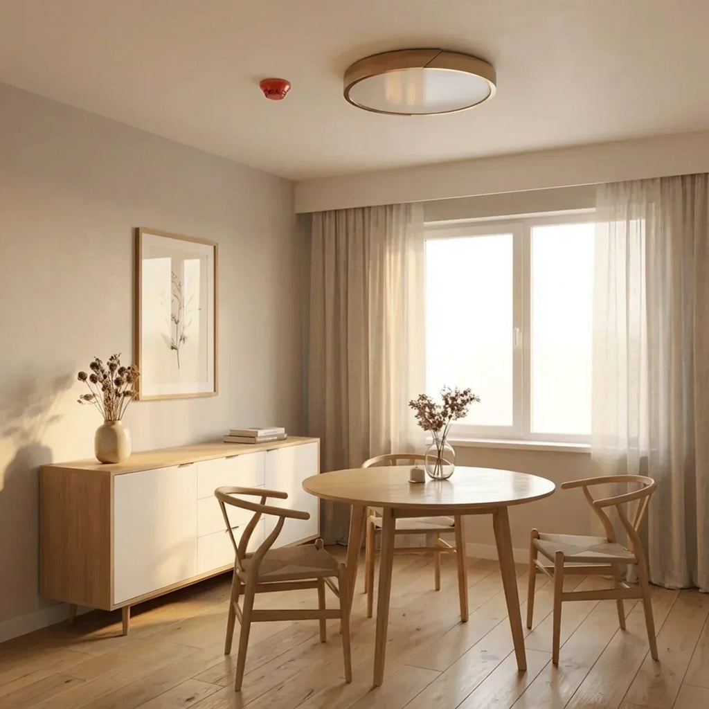 Round Wood Ceiling Light With LED Design And Flush Mount Style For Modern Indoor Living