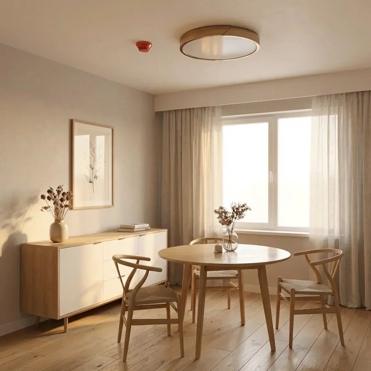 Round Wood Ceiling Light With LED Design And Flush Mount Style For Modern Indoor Living