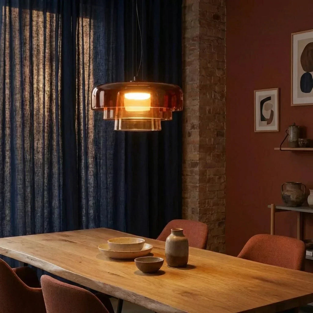 Bauhaus Style Glass Pendant Fixture With Layered Glass Elements For Modern Interiors