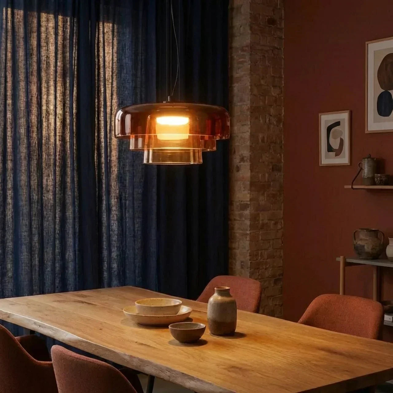 Bauhaus Style Glass Pendant Fixture With Layered Glass Elements For Modern Interiors