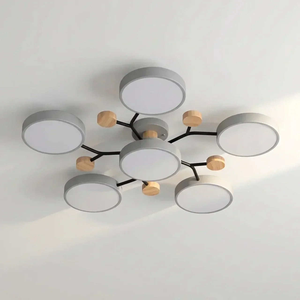 Branching Ceiling Light Fixture Featuring Wood Accents For Modern Living Spaces And Warm Ambience