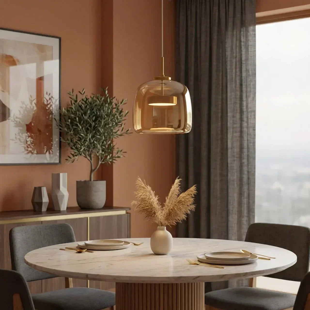Modern Pendant Light With Smoked Glass Shade And Integrated LED For Ceiling Mount In Modern Homes And Offices
