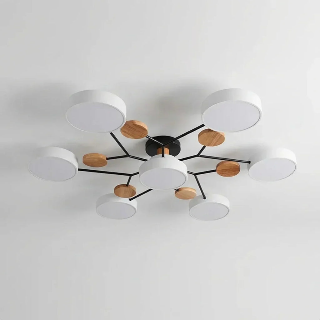 Branching Ceiling Light Fixture Featuring Wood Accents For Modern Living Spaces And Warm Ambience