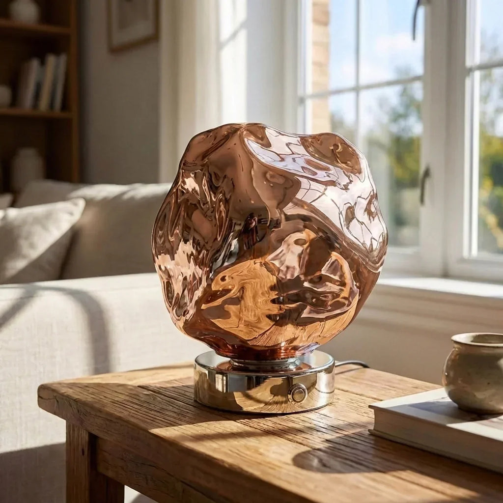 Molten Style Lava Glass Table Lamp With Sculptural Shade For Indoor Ambient Lighting And Contemporary Decor