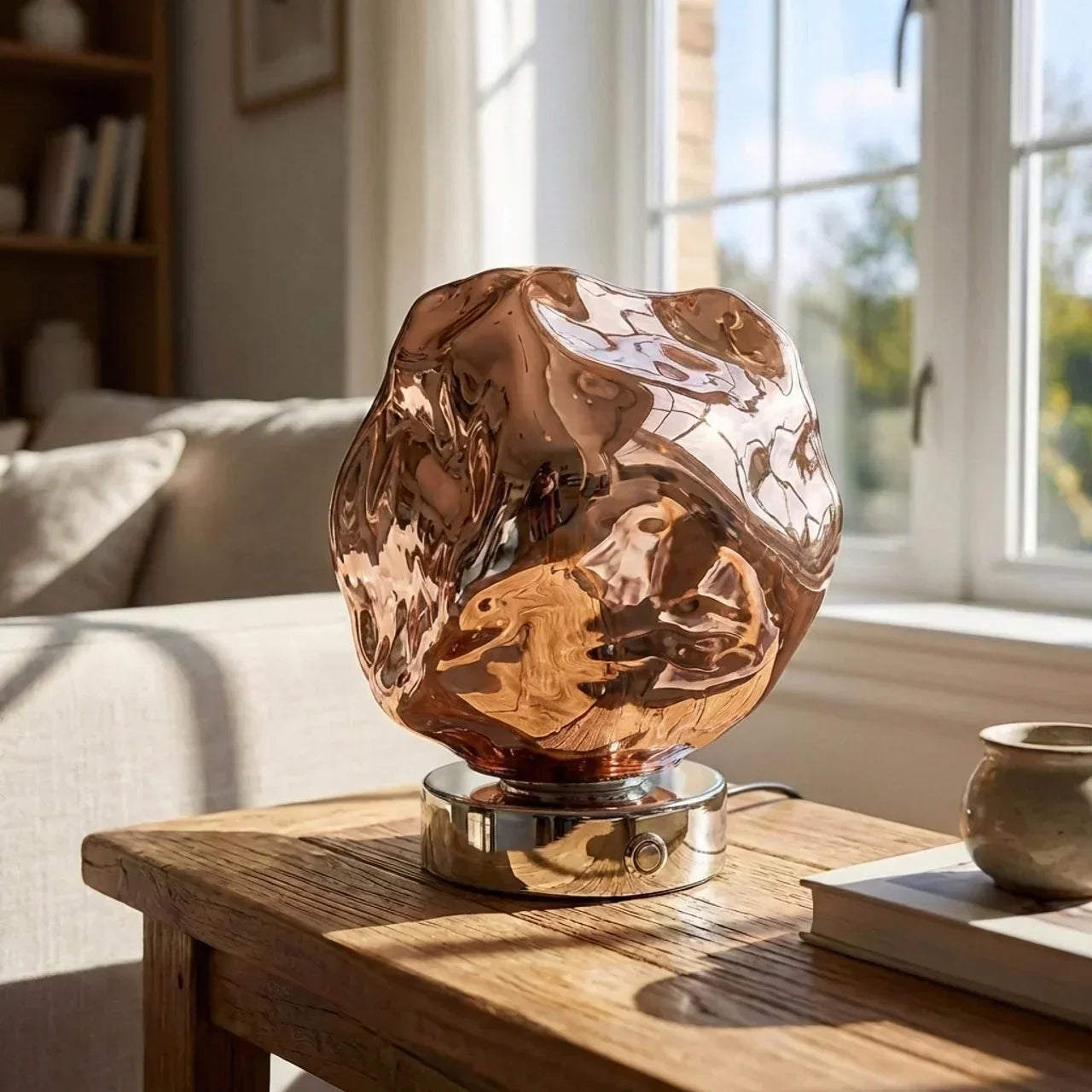Molten Style Lava Glass Table Lamp With Sculptural Shade For Indoor Ambient Lighting And Contemporary Decor