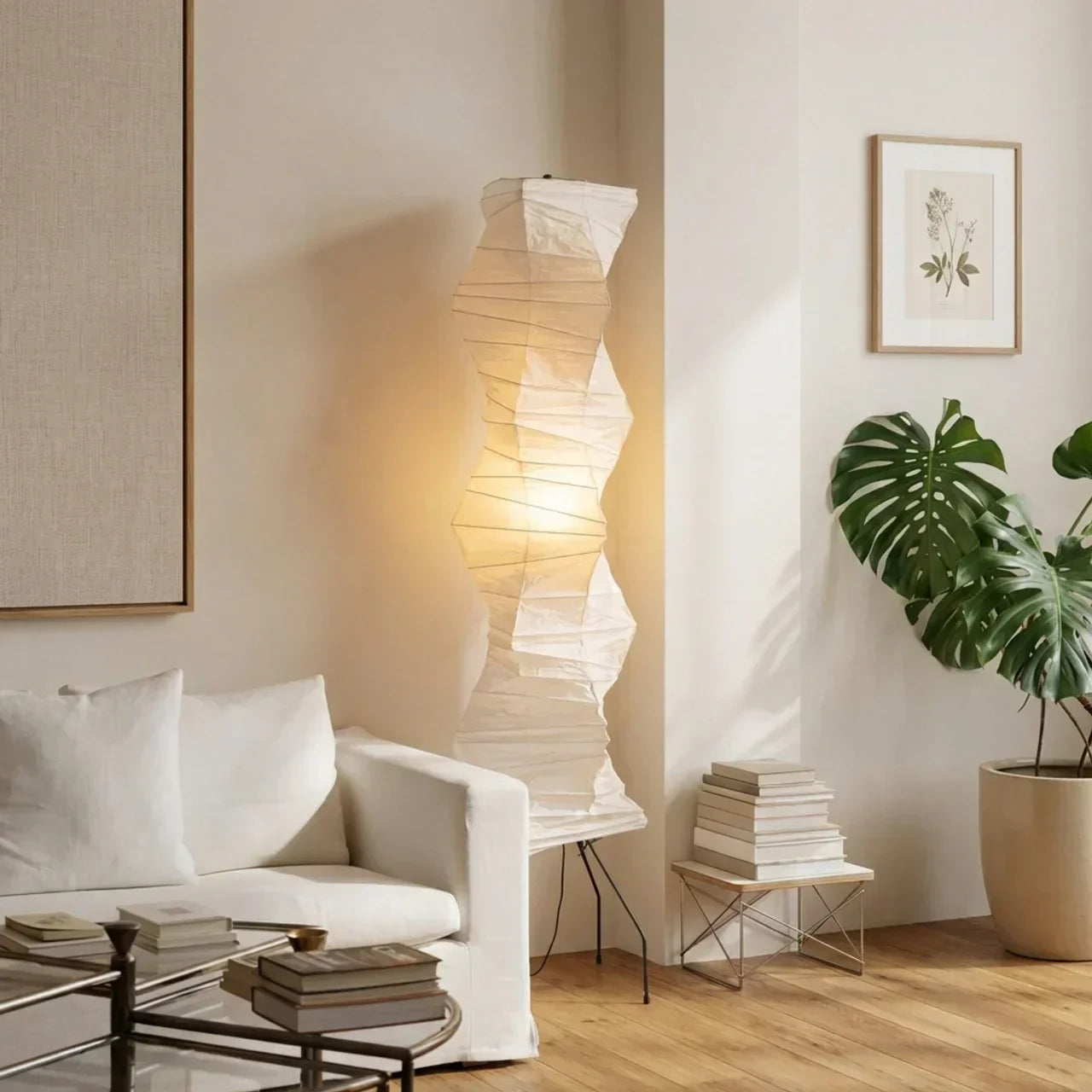 Nimbus And Helix Floor Lamp With Rice Paper Shade And Sculptural Layered Design For Ambient Glow