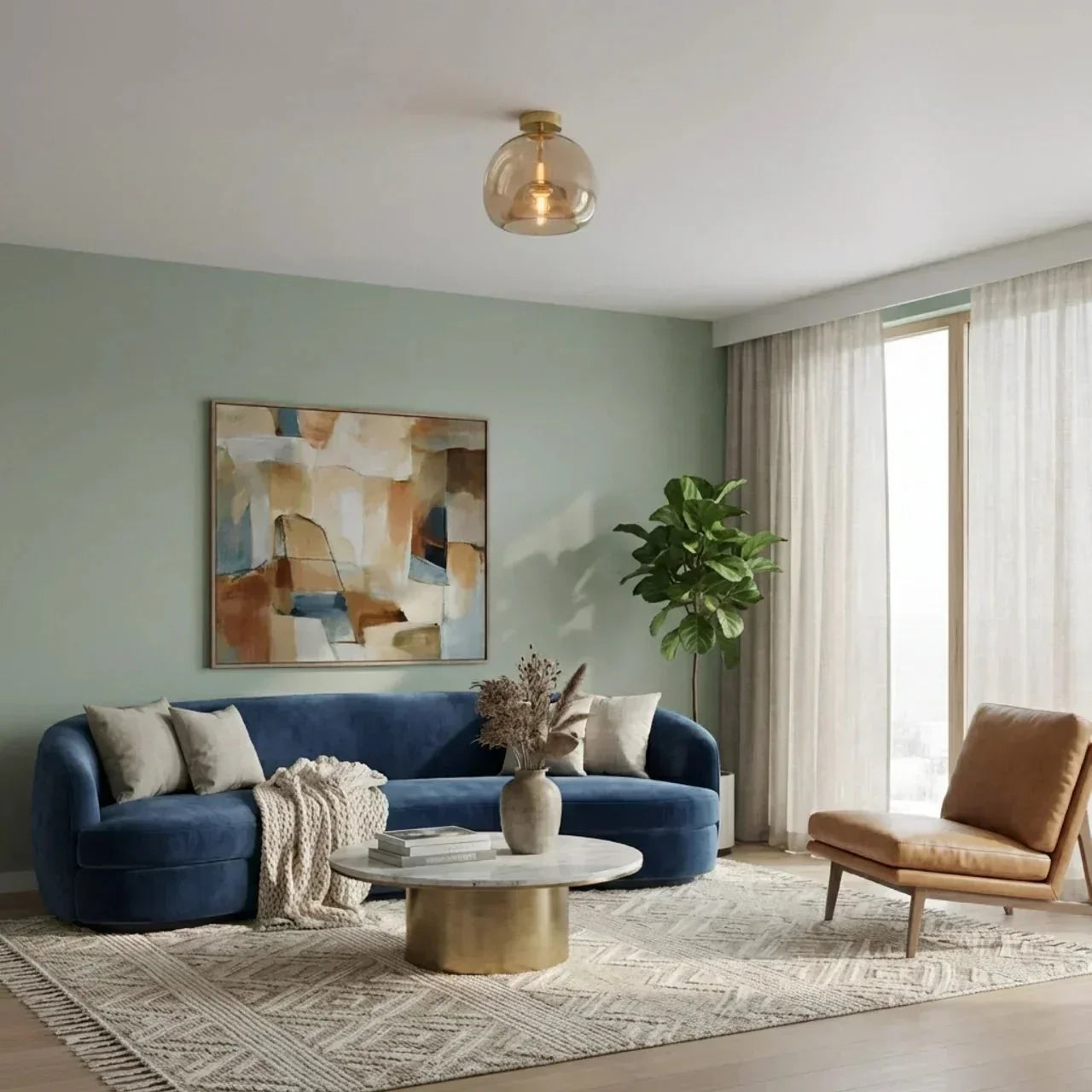 Elegant Glass Ceiling Fixture With Pendant Or Semi Flush Mount For Versatile Living Spaces