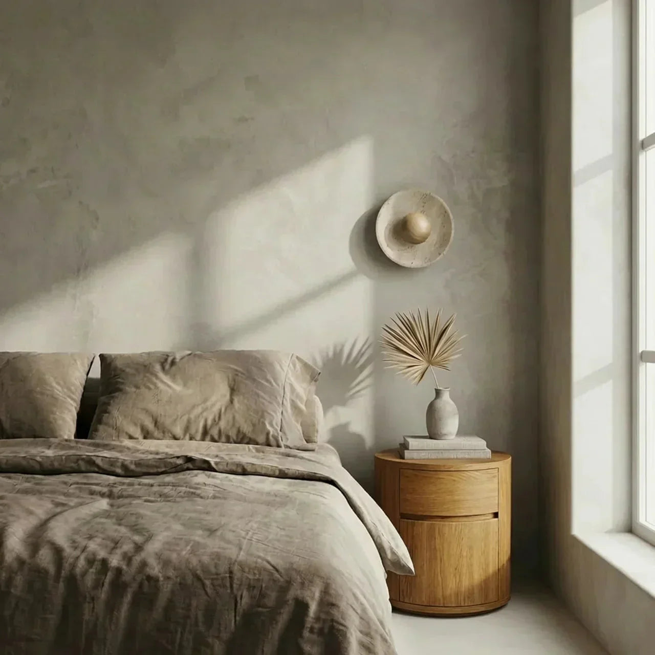 Wall Light With Integrated Led Featuring Travertine And Wood Disc For Indoor Use, Elegant Home Accent