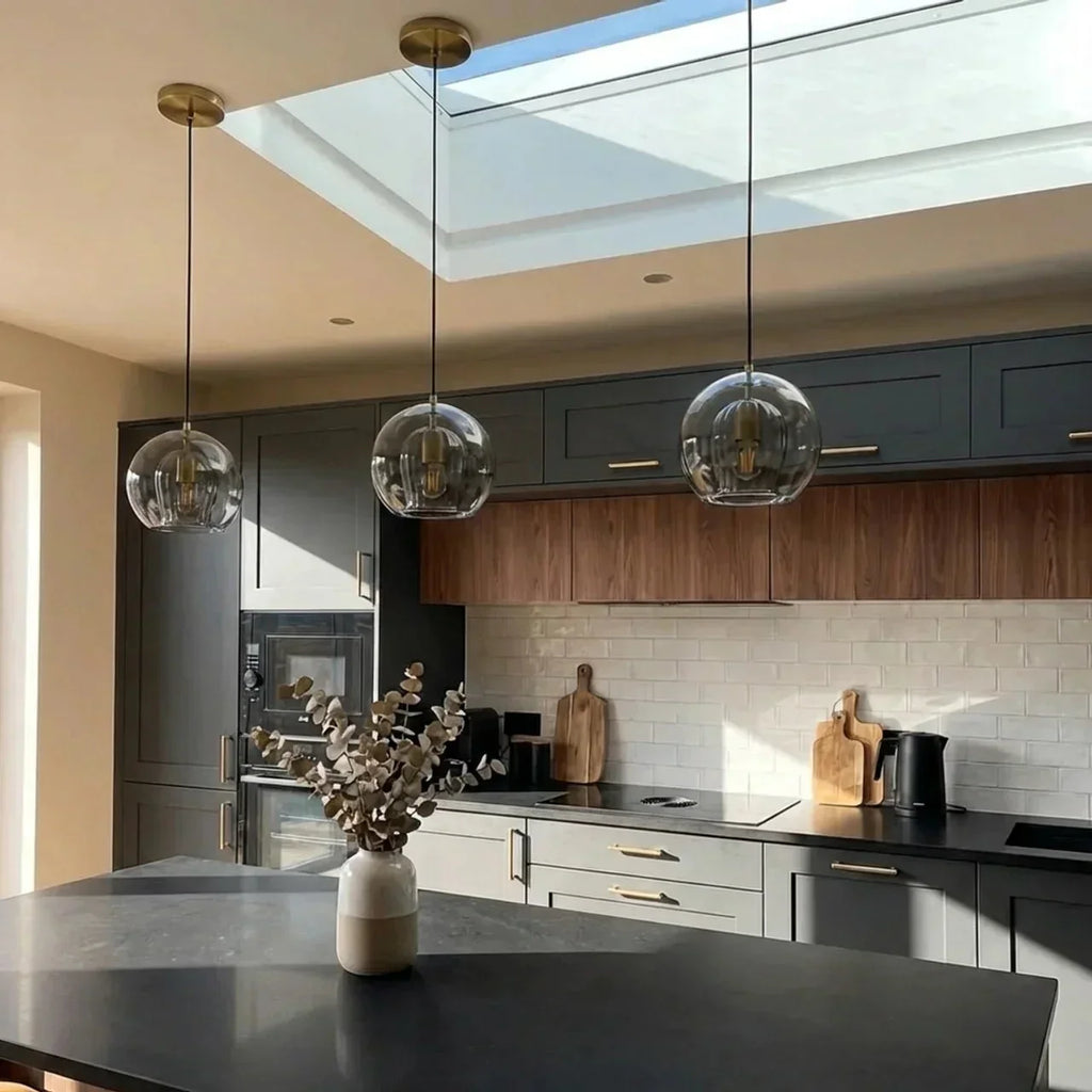 Rounded Glass Pendant Ceiling Light With Cable Suspension Available In Multiple Sizes