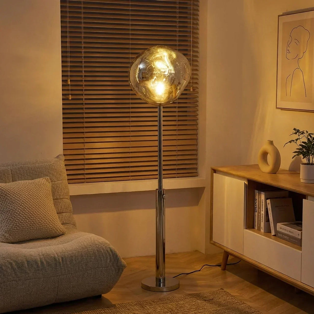 Sculptural Floor Lamp With Melted Acrylic Shade For Ambient Lighting In Modern Interiors And Living Rooms