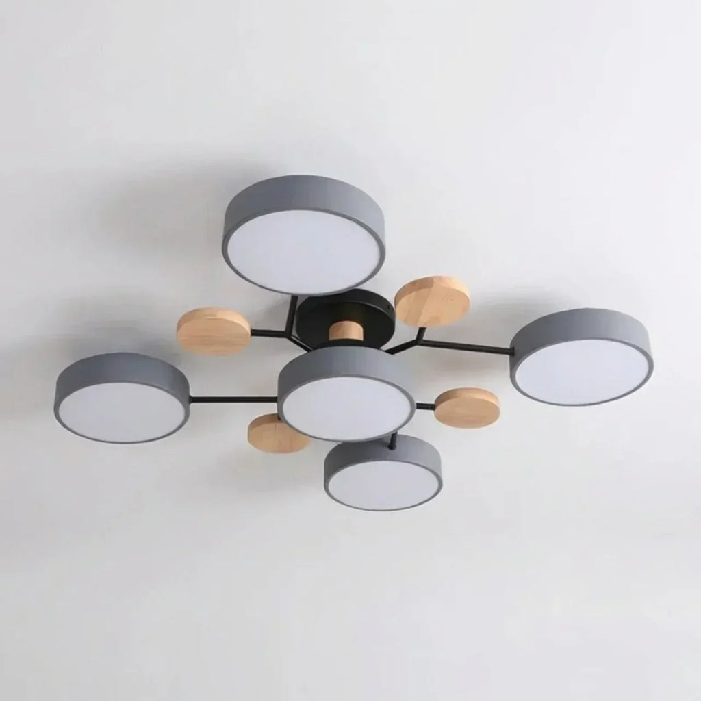Branching Ceiling Light Fixture Featuring Wood Accents For Modern Living Spaces And Warm Ambience