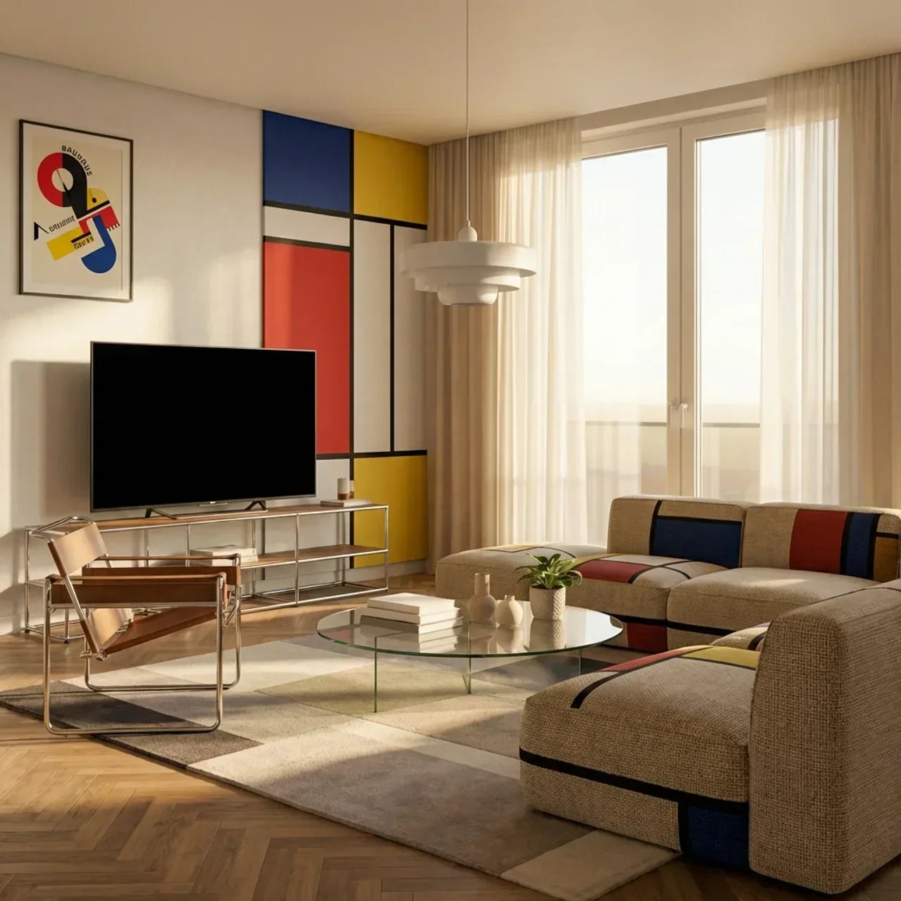 Bauhaus Style Pendant Light With Tiered Glass Elements For Ceiling Installations Diffused Ambient Lighting