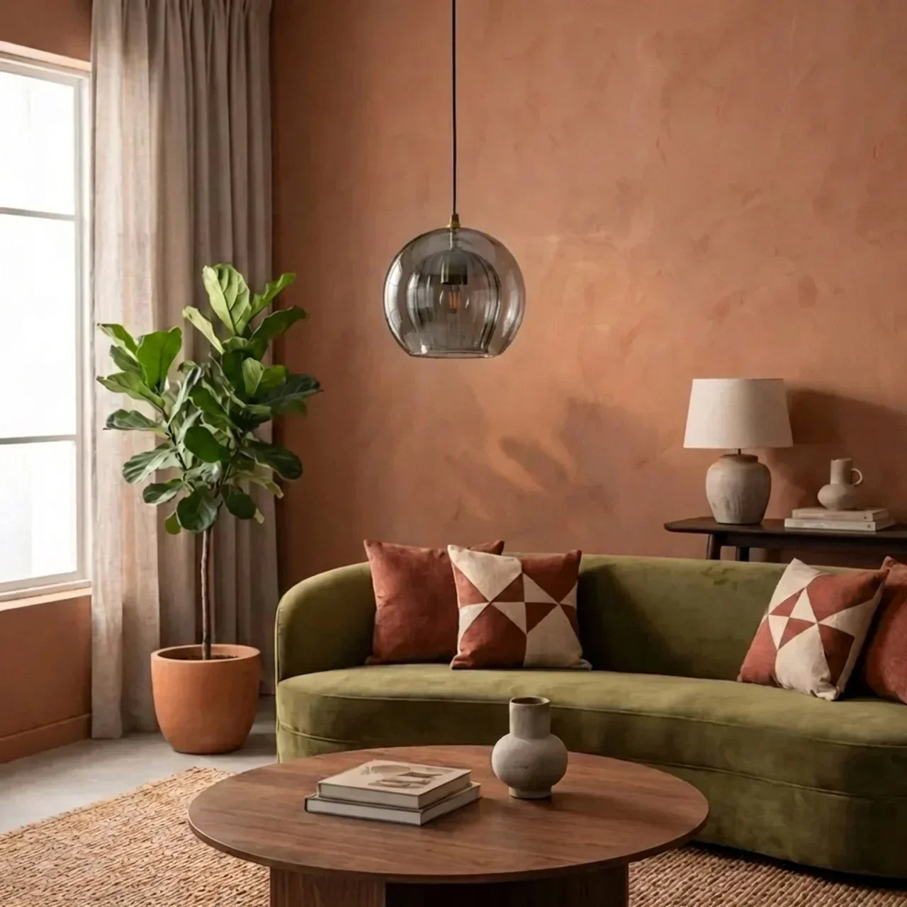 Rounded Glass Pendant Ceiling Light With Cable Suspension Available In Multiple Sizes