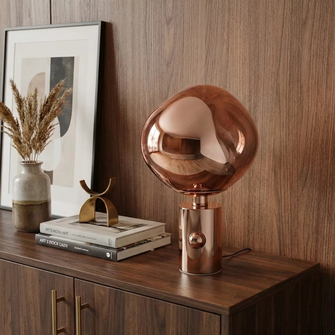 Table Lamp With Sculptural Molten Shade In Melted Acrylic Finish For Indoor Ambient Lighting