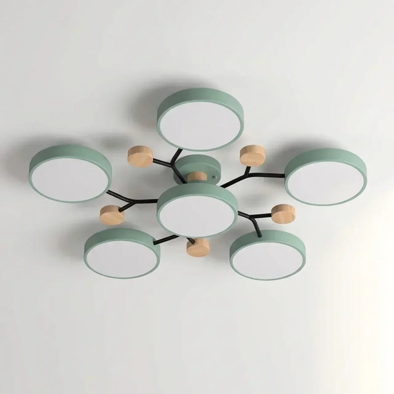 Branching Ceiling Light Fixture Featuring Wood Accents For Modern Living Spaces And Warm Ambience