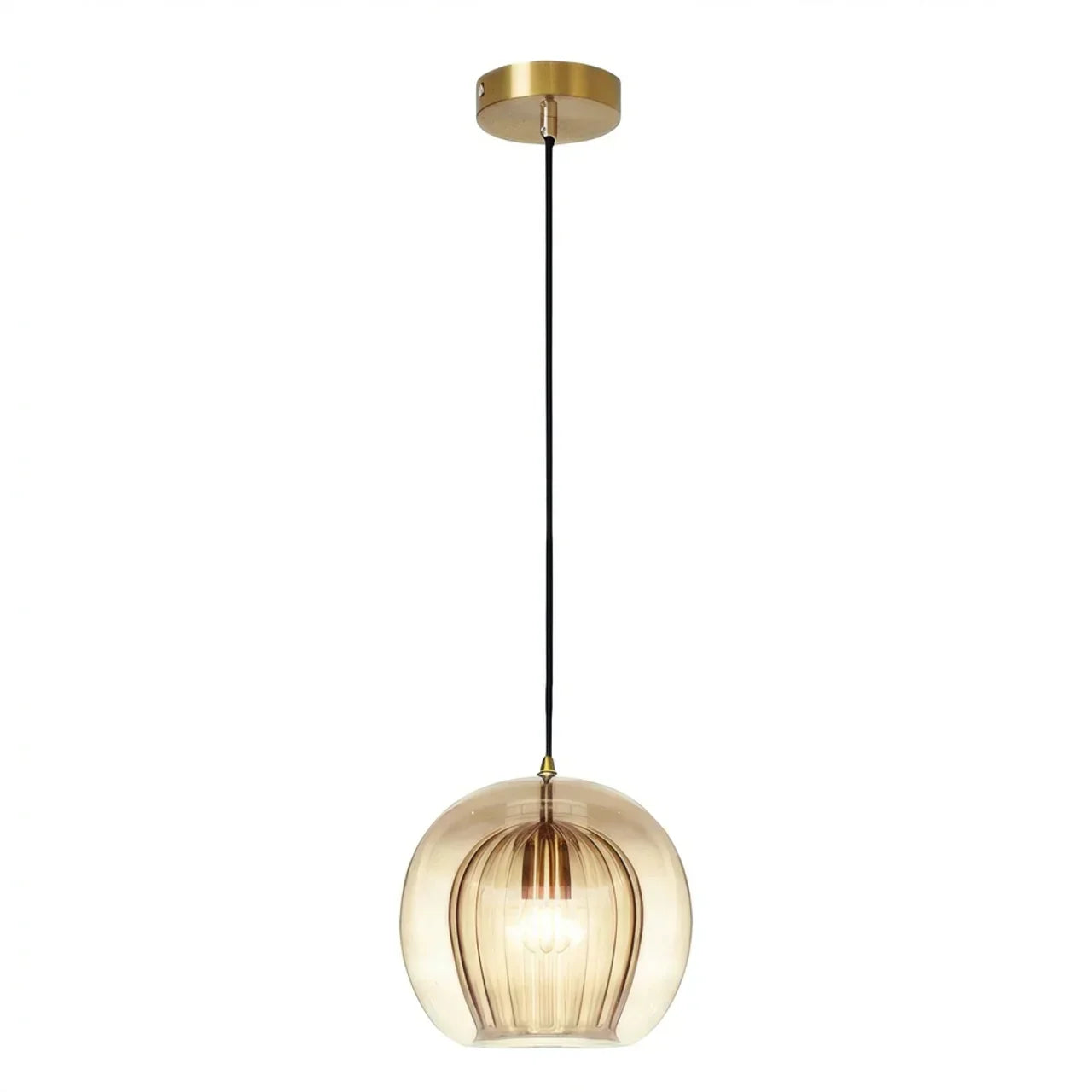 Rounded Glass Pendant Ceiling Light With Cable Suspension Available In Multiple Sizes