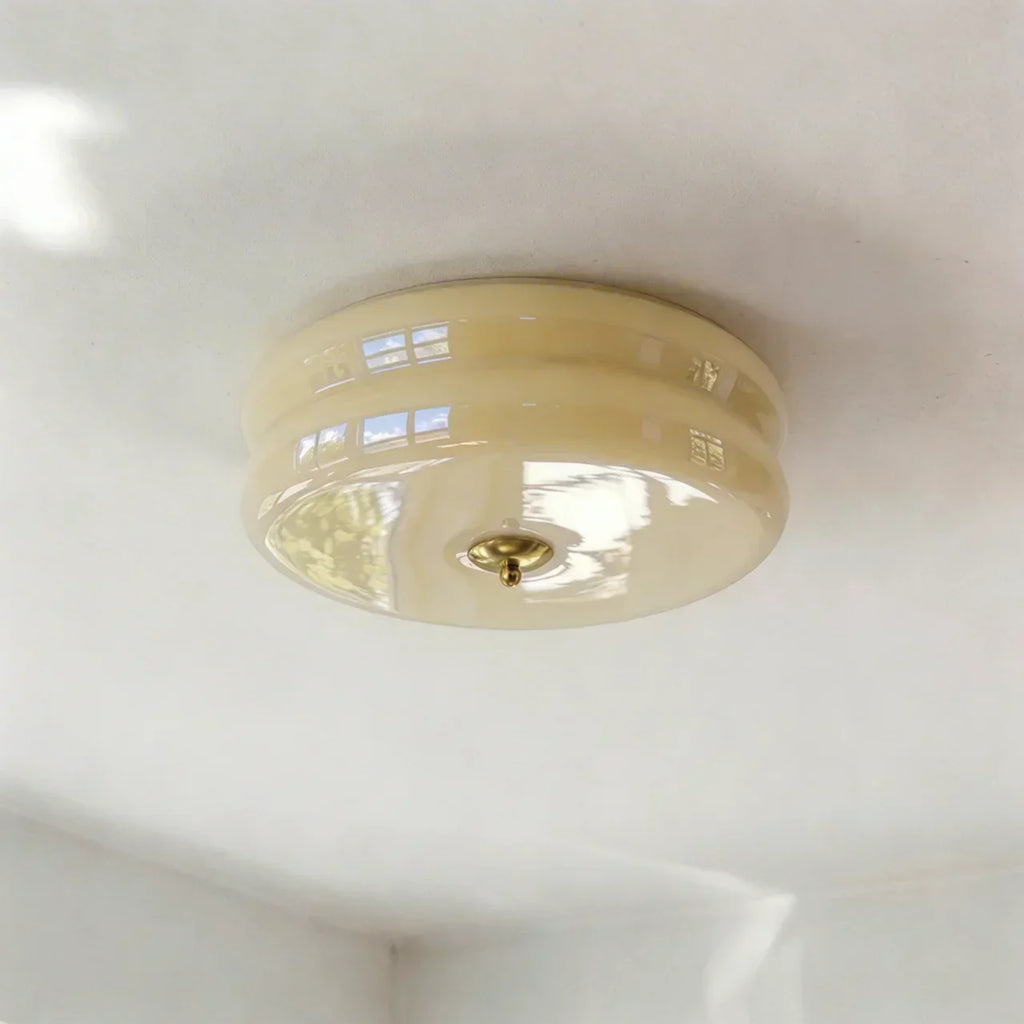 Art Deco Cream Glass Ceiling Light With Flush Mount And Integrated LED For Indoor Use