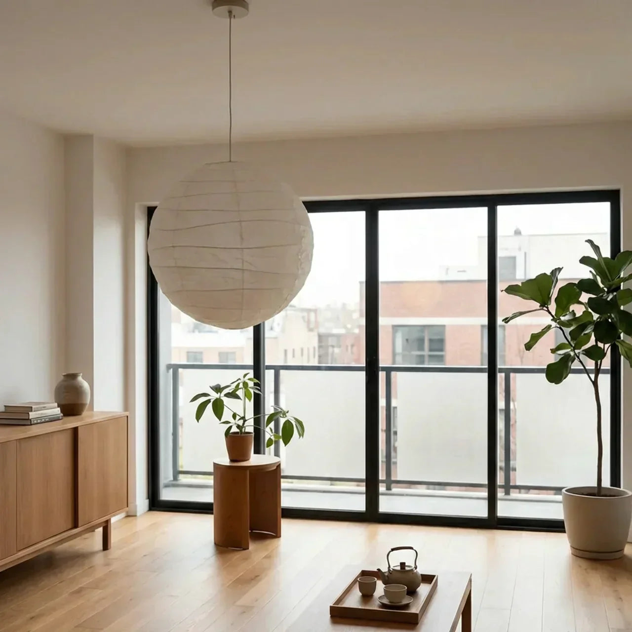 Indoor Ceiling Light Pendant With Rice Paper Sphere Shade For Elegant Home Interiors In Living Rooms And Entryways