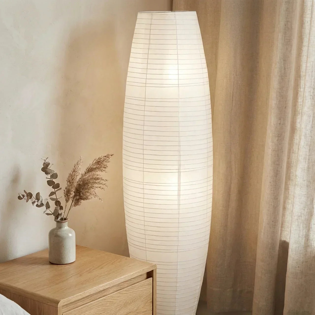 Rice Paper Two Lights Column Lamp For Indoor Living Spaces And Modern Home Interiors